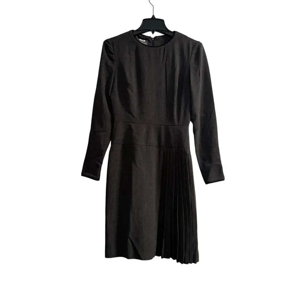KAY UNGER Black Dress Womens  plaid side Knee-Length silky Long Sleeve sz 2